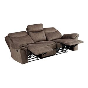 Lexicon Braelyn Fabric Double Reclining Sofa with Center Drop-Down Cup Holders, Receptacles, Hidden Drawer and USB Ports, 88.5" W, Brown