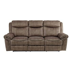 Lexicon Braelyn Fabric Double Reclining Sofa with Center Drop-Down Cup Holders, Receptacles, Hidden Drawer and USB Ports, 88.5" W, Brown