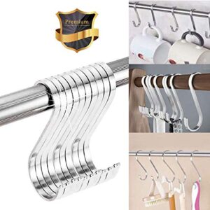 S-Shaped Hooks Heavy Duty 12 Packs,304 Stainless Steel Hook,Multi-Functional Flat Hook,S Hook,Hooks Closet,Hooks Plants,Hooks for Hanging Pot,Pan,Cups, Plants,Bags, Jeans,Towels (12, XX-Large)