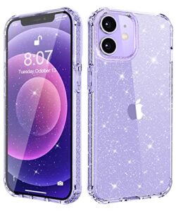 miodik for iphone 12 case and iphone 12 pro case with phone stand, [not yellowing] clear glitter shockproof protective phone case, [non-slip] slim cover for women girls 6.1 inch - sparkle clear