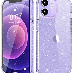 MIODIK for iPhone 12 Case and iPhone 12 Pro Case with Phone Stand, [Not Yellowing] Clear Glitter Shockproof Protective Phone Case, [Non-Slip] Slim Cover for Women Girls 6.1 Inch - Sparkle Clear