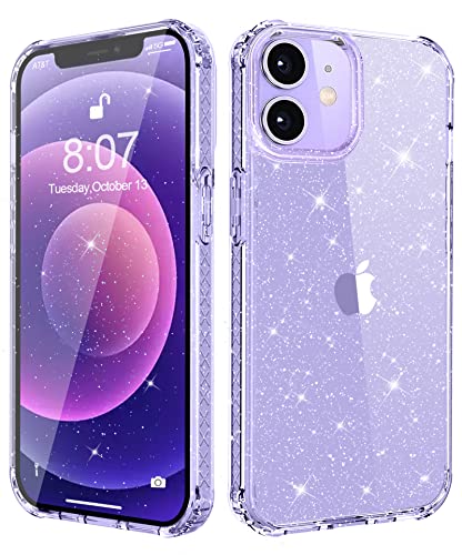 MIODIK for iPhone 12 Case and iPhone 12 Pro Case with Phone Stand, [Not Yellowing] Clear Glitter Shockproof Protective Phone Case, [Non-Slip] Slim Cover for Women Girls 6.1 Inch - Sparkle Clear