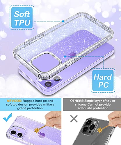 MIODIK for iPhone 12 Case and iPhone 12 Pro Case with Phone Stand, [Not Yellowing] Clear Glitter Shockproof Protective Phone Case, [Non-Slip] Slim Cover for Women Girls 6.1 Inch - Sparkle Clear