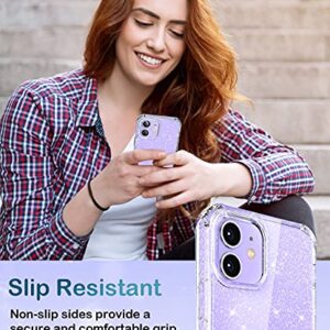 MIODIK for iPhone 12 Case and iPhone 12 Pro Case with Phone Stand, [Not Yellowing] Clear Glitter Shockproof Protective Phone Case, [Non-Slip] Slim Cover for Women Girls 6.1 Inch - Sparkle Clear