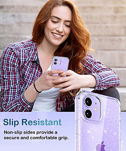 MIODIK for iPhone 12 Case and iPhone 12 Pro Case with Phone Stand, [Not Yellowing] Clear Glitter Shockproof Protective Phone Case, [Non-Slip] Slim Cover for Women Girls 6.1 Inch - Sparkle Clear