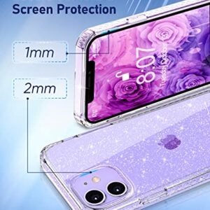 MIODIK for iPhone 12 Case and iPhone 12 Pro Case with Phone Stand, [Not Yellowing] Clear Glitter Shockproof Protective Phone Case, [Non-Slip] Slim Cover for Women Girls 6.1 Inch - Sparkle Clear