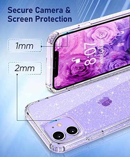 MIODIK for iPhone 12 Case and iPhone 12 Pro Case with Phone Stand, [Not Yellowing] Clear Glitter Shockproof Protective Phone Case, [Non-Slip] Slim Cover for Women Girls 6.1 Inch - Sparkle Clear