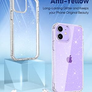 MIODIK for iPhone 12 Case and iPhone 12 Pro Case with Phone Stand, [Not Yellowing] Clear Glitter Shockproof Protective Phone Case, [Non-Slip] Slim Cover for Women Girls 6.1 Inch - Sparkle Clear