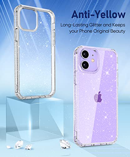 MIODIK for iPhone 12 Case and iPhone 12 Pro Case with Phone Stand, [Not Yellowing] Clear Glitter Shockproof Protective Phone Case, [Non-Slip] Slim Cover for Women Girls 6.1 Inch - Sparkle Clear