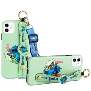 iphone 12 mini case, stitch upgraded wrist strap band kickstand lanyard tpu phone case for women boys girls