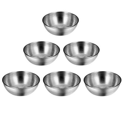 Lomoker 3.15 inches Stainless Steel Mini Serving Bowls Sauce Dishes Round Sushi Dipping Bowl Seasoning Dish Appetizer Plates Metal Ramekins, Oven & Dishwasher Safe, Set of 6, Silver