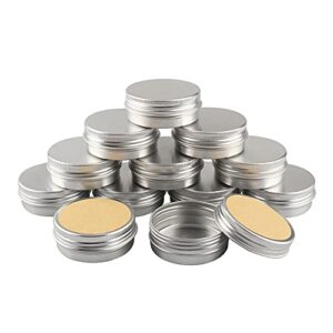 dlibuy 12 pcs 40ml 40g empty round silver aluminum tin jars with screw lids cosmetics lip balm containers pots for diy candle, salve powder, crafts, storage cans 3 alu spoon, 12 labels