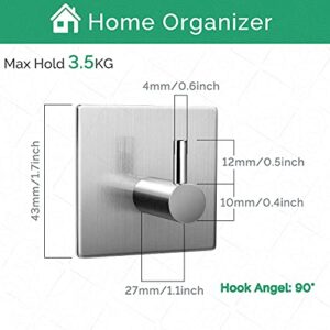 Generic Adhesive Hooks, Heavy Duty Towel Hooks for Hanging, Waterproof Stainless Steel Wall Hanging Coat Hat Robe, Modern Cabinet Closet Hanger Bathroom Bedroom Kitchen Door 4 Pack, Silver, (Li-HK04)