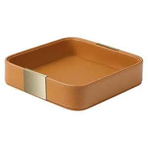 sanzie luxury leather desktop storage, small catchall organizer, decorative tray for entryway table to hold jewelry,watch,cosmetics,keys,phone,wallet,home & office accessories (orange)