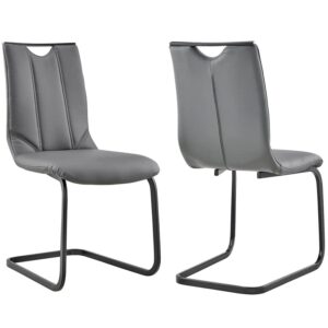 armen living pacific dining room accent chair in grey faux leather finish-set of 2, 20" seat height, black/gray
