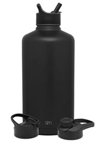 simple modern 1 gallon 128 oz water bottle with straw, handle and chug lid vacuum insulated stainless steel metal thermos bottles | big leak proof bpa-free flask | summit collection | midnight black