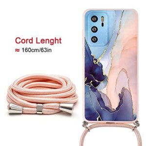 Pnakqil Compatible with Huawei Mate 20 Pro Case 6.39 inch, Crossbody Adjustable Necklace Lanyard with Fashion Pattern Design Soft Pink TPU Shockproof Protective Case for Huawei Mate 20 Pro, Marble