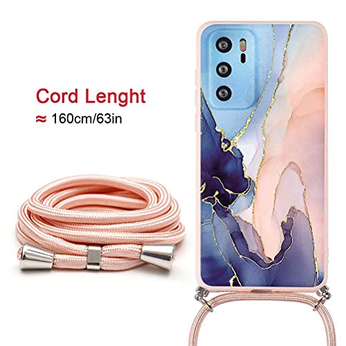 Pnakqil Compatible with Huawei Mate 20 Pro Case 6.39 inch, Crossbody Adjustable Necklace Lanyard with Fashion Pattern Design Soft Pink TPU Shockproof Protective Case for Huawei Mate 20 Pro, Marble