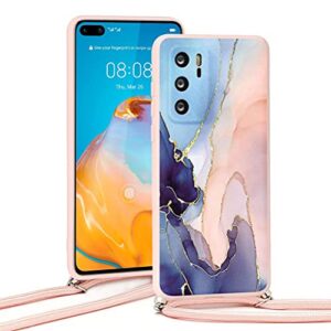 Pnakqil Compatible with Huawei Mate 20 Pro Case 6.39 inch, Crossbody Adjustable Necklace Lanyard with Fashion Pattern Design Soft Pink TPU Shockproof Protective Case for Huawei Mate 20 Pro, Marble