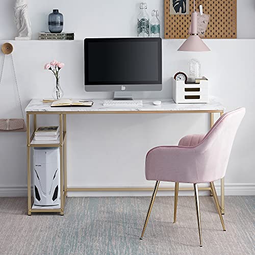 ivinta Computer Desk with Shelves, Office Desk for Living Room,Small Desk with Storage Space, Home Office Desks, Vanity Desk with Gold Legs PC Laptop Table (White, 55")