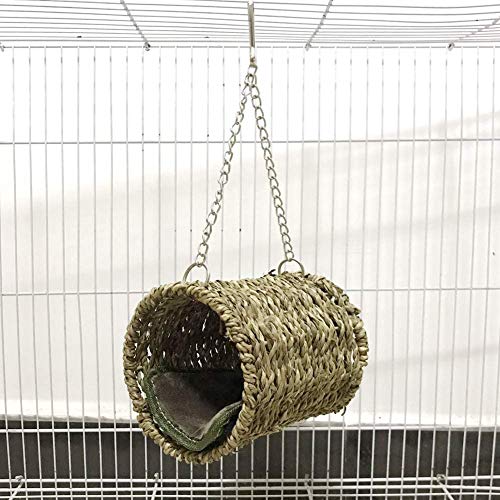 Woven Straw Bird tunnel - Seagrass Bird Tent Snuggle Toy Natural Hanging Hammock Swing Nest for Parrot Cockatiel Parakeet African Grey Cockatoo Macaw Amazon Lovebird Finch Hamster (4.72"x3.94"x10.2")