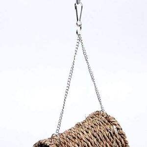 Woven Straw Bird tunnel - Seagrass Bird Tent Snuggle Toy Natural Hanging Hammock Swing Nest for Parrot Cockatiel Parakeet African Grey Cockatoo Macaw Amazon Lovebird Finch Hamster (4.72"x3.94"x10.2")