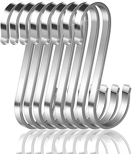 S-Shaped Hooks Heavy Duty 24 Packs,304 Stainless Steel Hook,Multi-Functional Flat Hook,S Hook,Hooks Closet,Hooks Plants,Hooks for Hanging Pot,Pan,Cups, Plants,Bags, Jeans,Towels (24, Medium)…