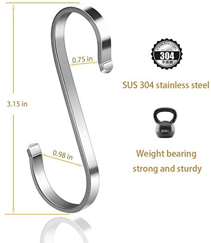 S-Shaped Hooks Heavy Duty 24 Packs,304 Stainless Steel Hook,Multi-Functional Flat Hook,S Hook,Hooks Closet,Hooks Plants,Hooks for Hanging Pot,Pan,Cups, Plants,Bags, Jeans,Towels (24, Medium)…