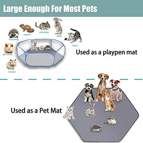 Zhilishu Hexagon Washable Liner for Small Animal Playpen, Portable Reusable Guinea Pig Playpen Pad Hamster Cage Pee Pad Super Absorbent Indoor Waterproof Anti-Slip for Rabbit Bunny (Grey)