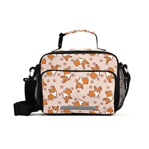 corgis paw lunch bag, reusable cooler lightweight tote bag for men, women, lunch box with adjustable & removable shoulder strap