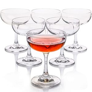 fawles crystal coupe glasses, set of 6, 7 ounce(220ml), elegant short stem design, clear cocktail glasses sets perfect for drinking champagne, sweet wine, etc.
