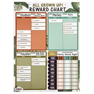 chores chart for kids - magnetic behavior and responsibility reward chart for multiple kids - separate section and pieces for each child - 3 sets of 30 pre-designed chore pieces and 10 blanks included