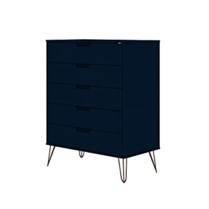 manhattan comfort rockefeller mid century modern 5-drawer tall dresser, tatiana midnight blue