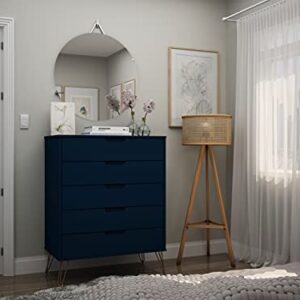 Manhattan Comfort Rockefeller Mid Century Modern 5-Drawer Tall Dresser, Tatiana Midnight Blue