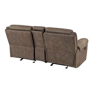 Lexicon Braelyn Fabric Double Glider Reclining Loveseat with Center Console, Receptacles, and USB Ports, 80" W, Brown