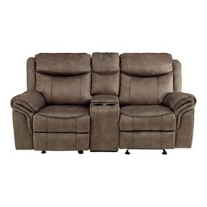 Lexicon Braelyn Fabric Double Glider Reclining Loveseat with Center Console, Receptacles, and USB Ports, 80" W, Brown