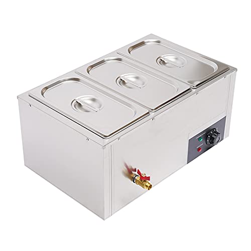 3-Pan 7L Commercial Electric Buffet Food Warmer Commercial Countertop Steamer Stainless Steel Bain Marie Buffet Equipment for Buffet 3x7L 110v 850w