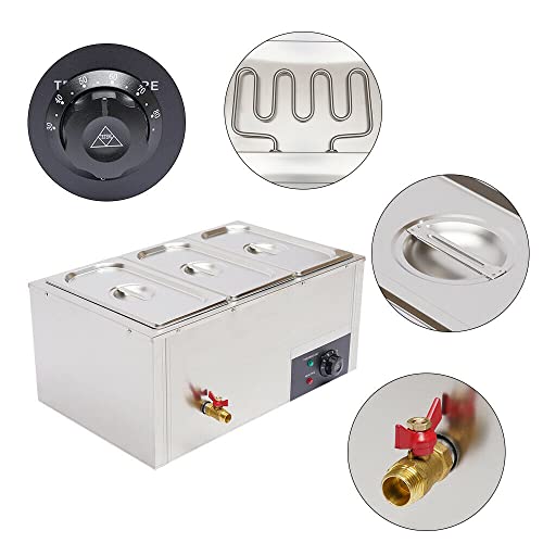 3-Pan 7L Commercial Electric Buffet Food Warmer Commercial Countertop Steamer Stainless Steel Bain Marie Buffet Equipment for Buffet 3x7L 110v 850w