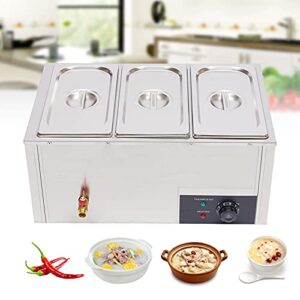 3-Pan 7L Commercial Electric Buffet Food Warmer Commercial Countertop Steamer Stainless Steel Bain Marie Buffet Equipment for Buffet 3x7L 110v 850w