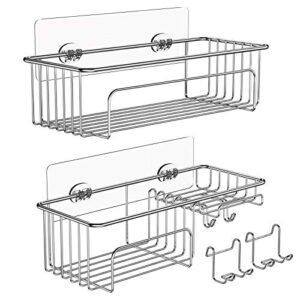 apusu 2-pack shower caddy hanging basket shelf 2 hooks,premium stainless rustproof shower accessories, sturdy shower racks in small shower, sticky shelves wall organizer- no drilling, tub organizer