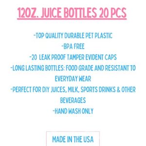 SMART SOLUTIONS BPA-Free Plastic Juice Bottles with Caps - 12oz 20 Pack - Reusable Clear Beverage Containers for Drinks, Smoothies and Juicing