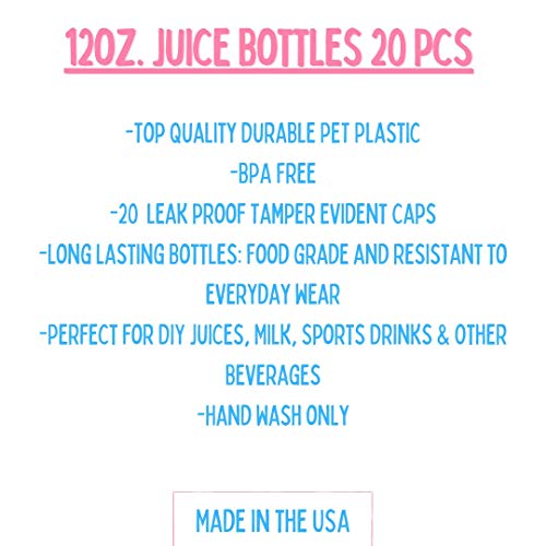 SMART SOLUTIONS BPA-Free Plastic Juice Bottles with Caps - 12oz 20 Pack - Reusable Clear Beverage Containers for Drinks, Smoothies and Juicing