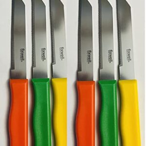 MADE IN GERMANY FIXWELL STAINLESS STEEL KNIVES - PACK OF 6 (ORANGE, YELLOW, GREEN) -3.5" SHARP SERRATED BLADE -IDEAL FOR KITCHEN & GENERAL USE, BREADS, SANDWICHES, AND PRECISION FOOD CUTTING