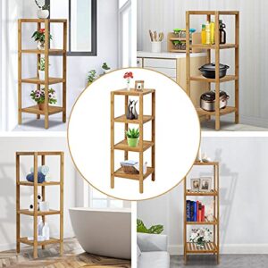 Kinlife Bamboo Bathroom Shelf Square 4-Tier Storage Shelves Free Standing Rack Multifunctional Corner Shelving Unit for Bedroom Kitchen Living Room, Natural