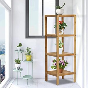 Kinlife Bamboo Bathroom Shelf Square 4-Tier Storage Shelves Free Standing Rack Multifunctional Corner Shelving Unit for Bedroom Kitchen Living Room, Natural