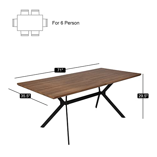 LUCKYERMORE 71"x35.5" Dining Table for 6-8 Mid-Century Rectangle Wood Kitchen Table Farmhouse Dining Table for Dining Room Balcony Cafe Bar Walnut