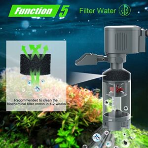 AQQA Aquarium Multifunction Internal Filter,5 in 1 Fish Tank Powerhead,Clean Fish Waste,Circulation Wavemaker,Changer Water,Dissolved Oxygen Water Pump with 3 Suction Cups (8W 210GPH)