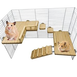 squirrel hamster wooden platform jumping board climbing ladder,bird perches cage toys, wooden gerbil standing platform, chinchilla cage accessories,suitable cage size :18.5"(l) * 11.03"(w) * 11.81"