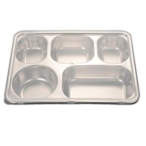 doitool stainless steel divided plate for adults or kids, rectangular 5 sections divided tray for serving food (with lids)
