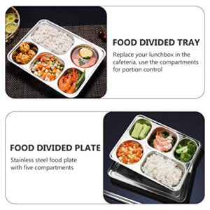 DOITOOL Stainless Steel Divided Plate for Adults or Kids, Rectangular 5 Sections Divided Tray for Serving Food (with Lids)